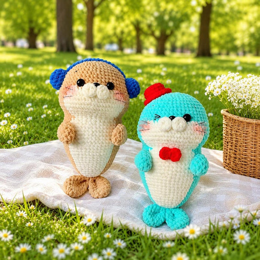 Personalized Crochet Seal Doll Set, Handmade Amigurumi Ocean Animal Plush Toy,Cute Baby Nursery Decor, Custom Seal Gift for Kids, Sea Friend