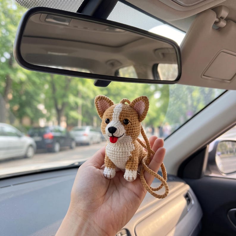 Custom Pet Crochet Car Hanging, Personalized Dog Rearview Mirror Charm