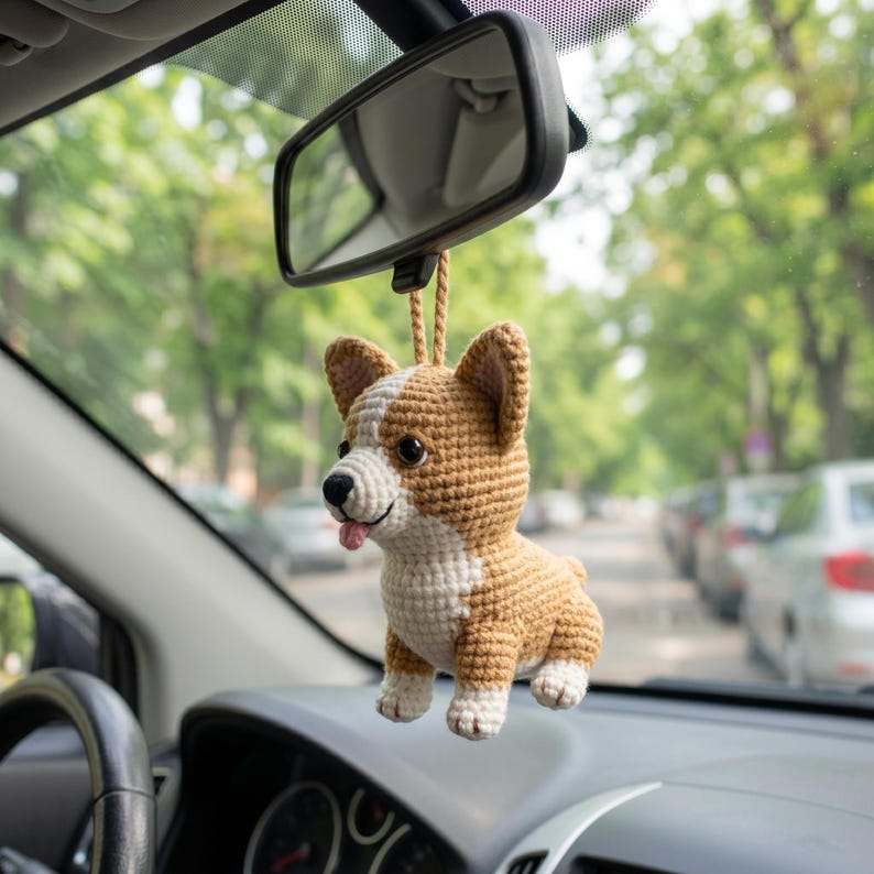 Custom Pet Crochet Car Hanging, Personalized Dog Rearview Mirror Charm
