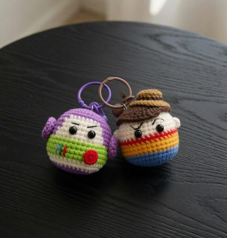 Astronaut & Cowboy Crochet Keychain | Cartoon Amigurumi Doll | Backpack Charm, Bag Charm, Adventure Toy Movie Inspired