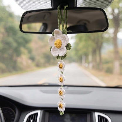 Personalized Daisy Crochet Car Hanging, Custom Name Rearview Mirror Charm