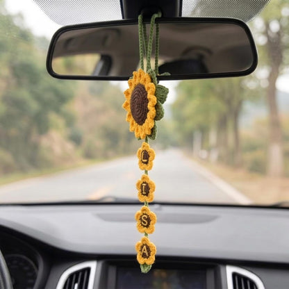 Personalized Daisy Crochet Car Hanging, Custom Name Rearview Mirror Charm