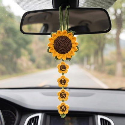 Personalized Daisy Crochet Car Hanging, Custom Name Rearview Mirror Charm
