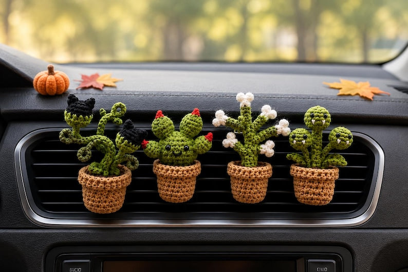 Halloween Crochet Car Vent Clip, Spooky Plant Car Decor, Handmade Car Accessories, Unique Halloween Car Charm Gift