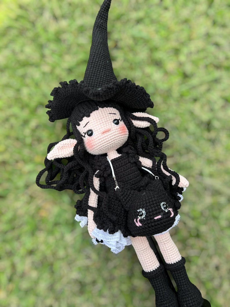 Crochet Angel Girl & Black Witch - Handmade Amigurumi Decor