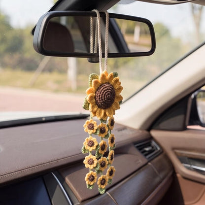 Crochet Daisy Car Mirror Charm, Handmade Flower Car Hanging