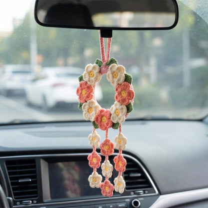 Crochet Flower Car Mirror Charm, Floral Rear View Mirror Hanging