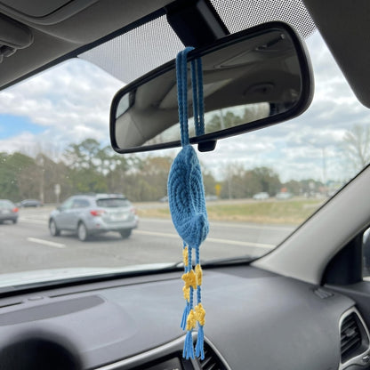 Handmade Boho Crochet Moon Car Charm with Star Dangles