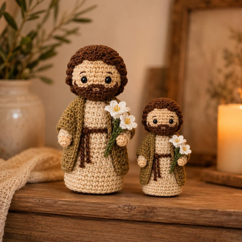 Saint Joseph Crochet Doll, Catholic Altar Decor or Car Hanging, Handmade Religious Gift for Dad, Home Prayer Figure