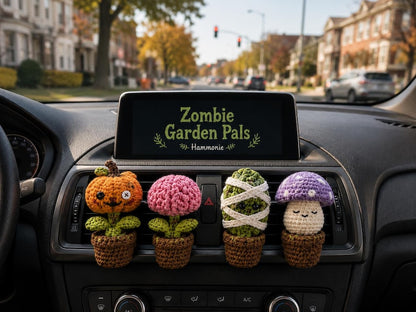 Halloween Crochet Car Vent Clips, Zombie Garden Pals Car Decor, Pumpkin Brain Mummy Cactus Mushroom Vent Clip, Handmade Spooky Car Charm