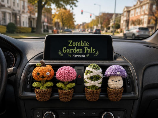 Halloween Crochet Car Vent Clips, Zombie Garden Pals Car Decor, Pumpkin Brain Mummy Cactus Mushroom Vent Clip, Handmade Spooky Car Charm