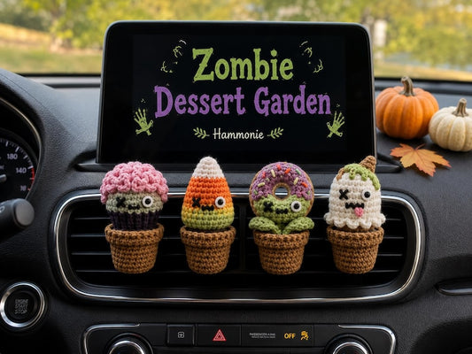 Halloween Crochet Car Vent Clip, Zombie Dessert Garden Car Decor, Cute Cupcake Candy Corn Donut Ghost Vent Clip, Handmade Spooky Car Charm