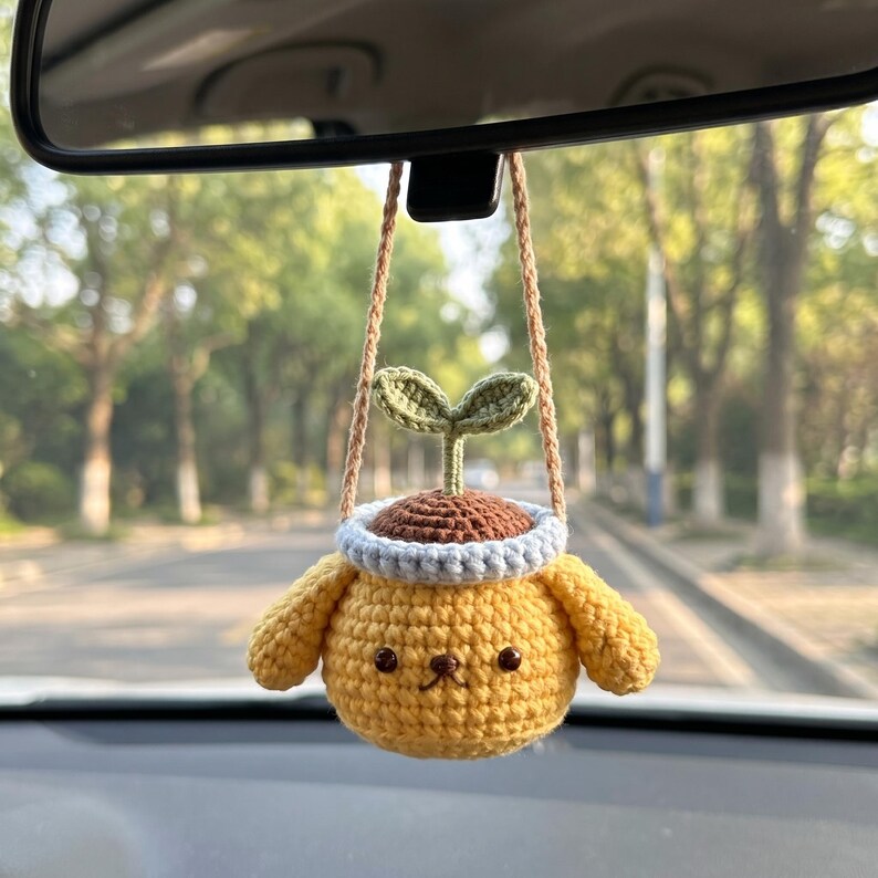 Crochet Animal Plant Car Hanging, Handmade Rearview Mirror Charm