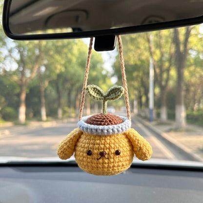 Crochet Animal Plant Car Hanging, Handmade Rearview Mirror Charm