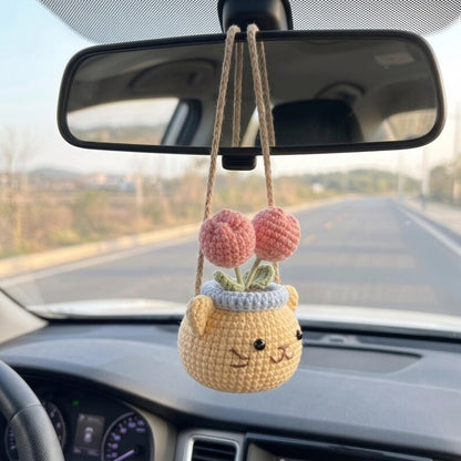 Crochet Animal Plant Car Hanging, Handmade Rearview Mirror Charm