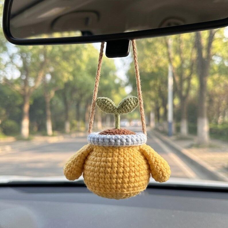 Crochet Animal Plant Car Hanging, Handmade Rearview Mirror Charm
