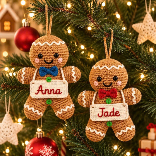 Personalized Crochet Gingerbread Man Ornament, Custom Name Christmas Decor, Amigurumi Cookie Doll, Handmade Holiday Gift, Tree Decoration