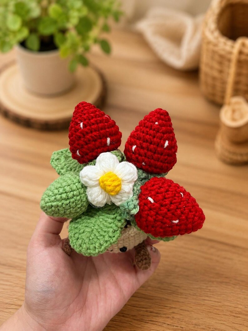 Crochet Flower Pot Set with Strawberry and Lavender | Handmade Forever Flowers Desk Decor