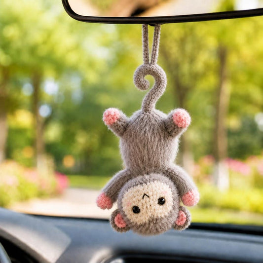 Crochet Monkey Car Mirror Hanging, Cute Amigurumi Rearview Mirror Accessory, Handmade Animal Car Charm, Funny New Car Gift for Driver