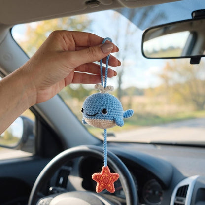 Handmade Crochet Whale Charm for Car Rear View Mirror
