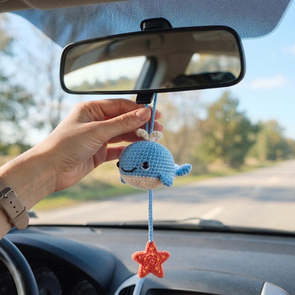 Handmade Crochet Whale Charm for Car Rear View Mirror