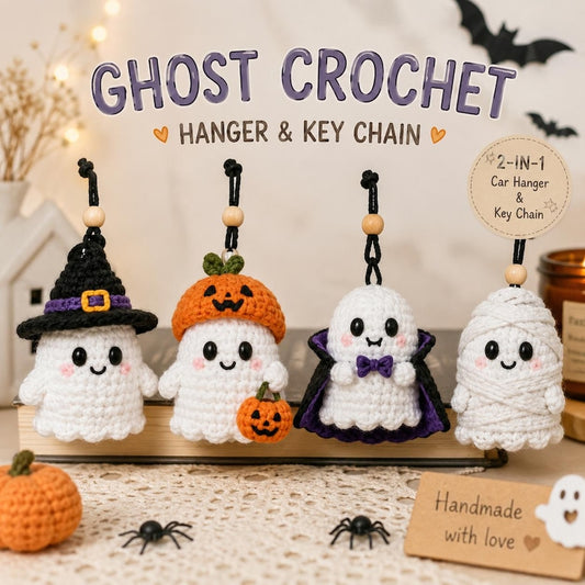 Crochet Ghost Car Hanger, Halloween Ghost Keychain, Cute Pumpkin Witch Vampire Mummy Ghost Charm, Rearview Mirror Decor, Gift