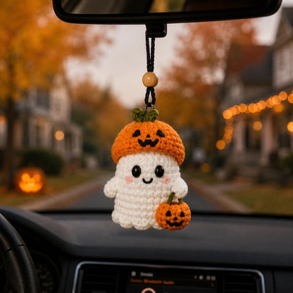 Crochet Ghost Car Hanger, Halloween Ghost Keychain, Cute Pumpkin Witch Vampire Mummy Ghost Charm, Rearview Mirror Decor, Gift