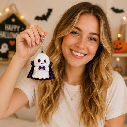 Crochet Ghost Car Hanger, Halloween Ghost Keychain, Cute Pumpkin Witch Vampire Mummy Ghost Charm, Rearview Mirror Decor, Gift
