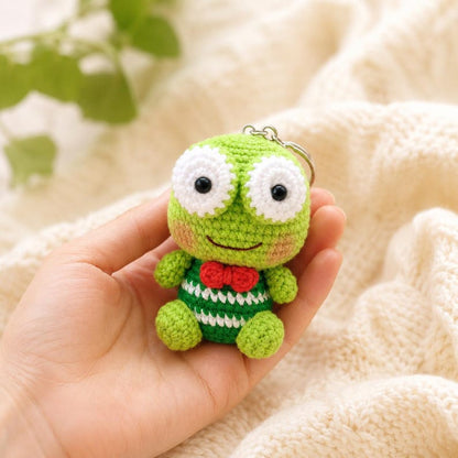 Big Eyed Crochet Frog Keychain | Handmade Amigurumi Keyring | Cute Desk Decor and Gift