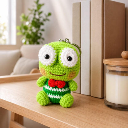Big Eyed Crochet Frog Keychain | Handmade Amigurumi Keyring | Cute Desk Decor and Gift