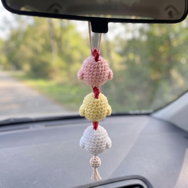 Handmade Kawaii Crochet Chick Car Mirror Hanging Ornament