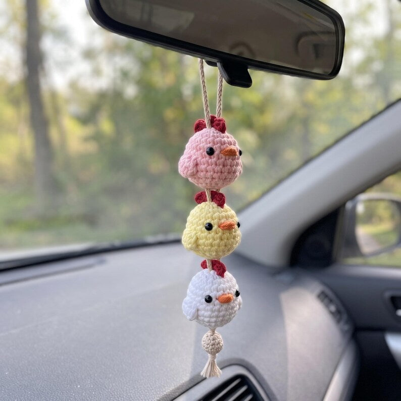 Handmade Kawaii Crochet Chick Car Mirror Hanging Ornament