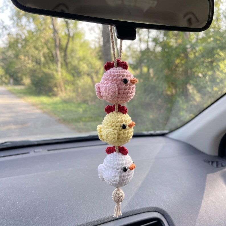 Handmade Kawaii Crochet Chick Car Mirror Hanging Ornament