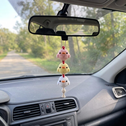 Handmade Kawaii Crochet Chick Car Mirror Hanging Ornament