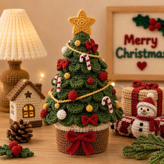 Crochet Christmas Tree Decor, Handmade Amigurumi Xmas Tree, Holiday Table Decoration, Christmas Shelf Decor, Festive Gift