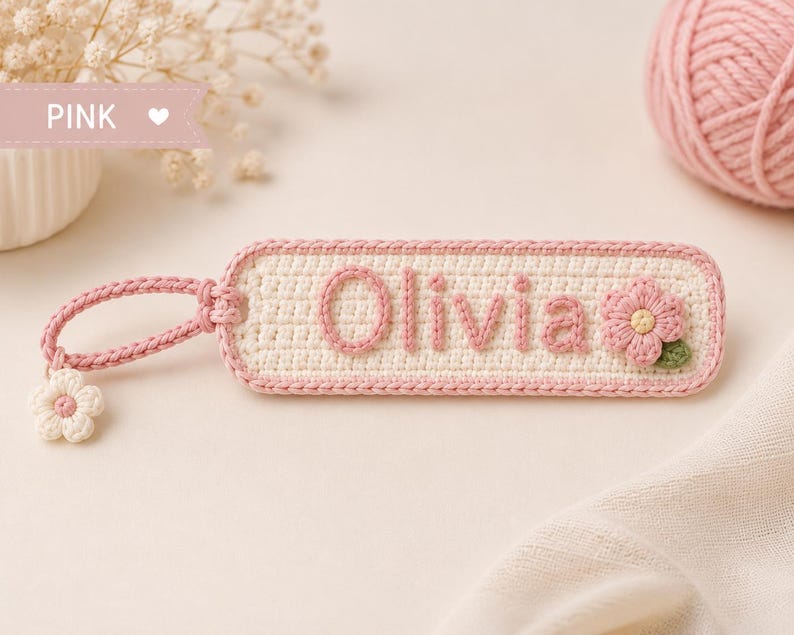 Personalized Crochet Name Tag, Custom Crochet Keychain, Handmade Bag Tag, Backpack Name Tag, Teacher Gift, Kids Luggage Tag