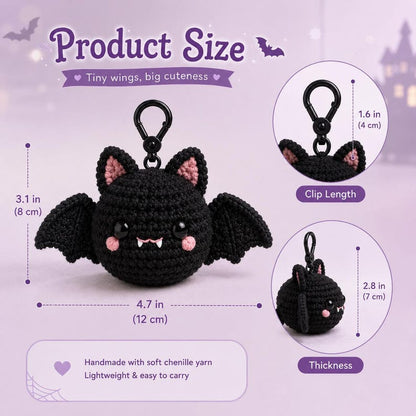 Crochet Bat Keychain, Halloween Bat Plush Charm, Cute Amigurumi Bat Keyring, Backpack Charm, Kawaii Halloween Gift, Stocking Stuffer