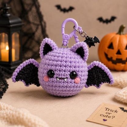 Crochet Bat Keychain, Halloween Bat Plush Charm, Cute Amigurumi Bat Keyring, Backpack Charm, Kawaii Halloween Gift, Stocking Stuffer