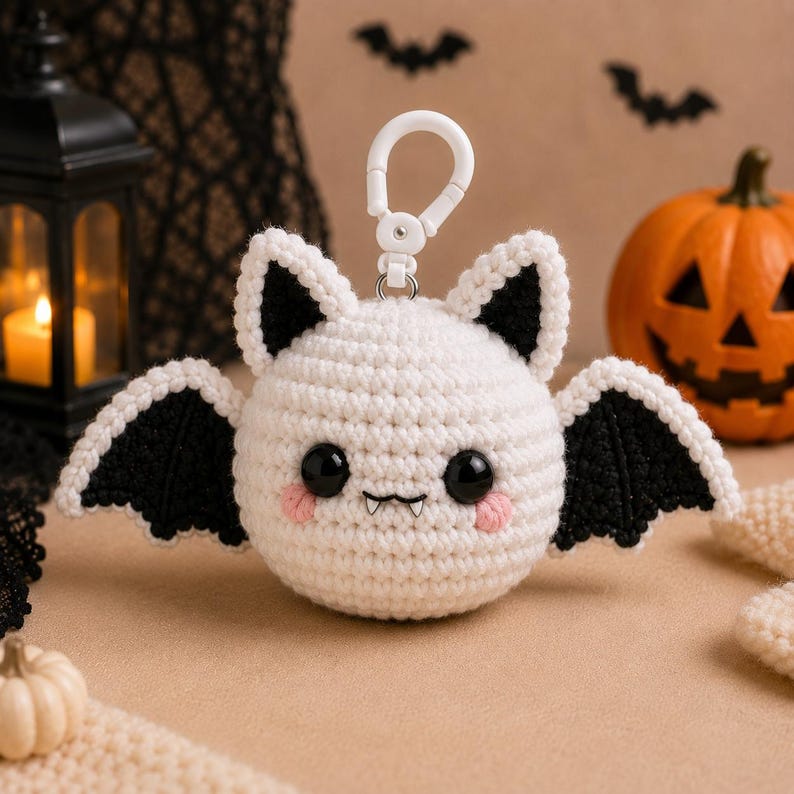 Crochet Bat Keychain, Halloween Bat Plush Charm, Cute Amigurumi Bat Keyring, Backpack Charm, Kawaii Halloween Gift, Stocking Stuffer