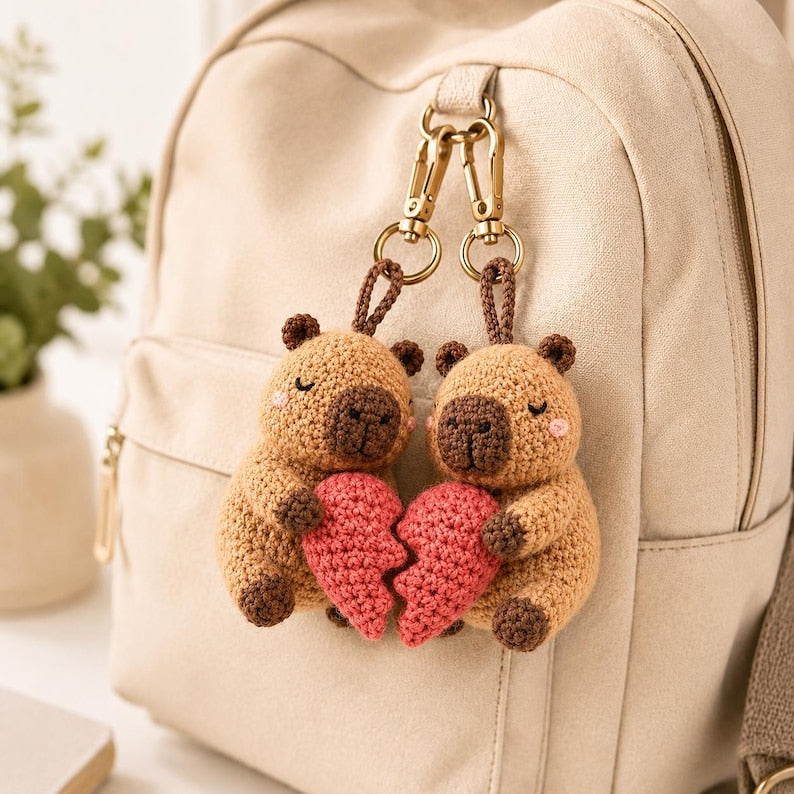 Crochet Capybara Couples Plush, Amigurumi Chillest Animal Stuffed Toy, Valentines Gift, Anniversary Love Heart Gift, Boho Room Decor