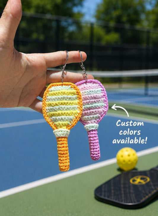 Crochet Pickleball Keychain | Paddle & Ball Amigurumi Bag Charm, Pickleball Bag Tag, Gift for Pickleball lover