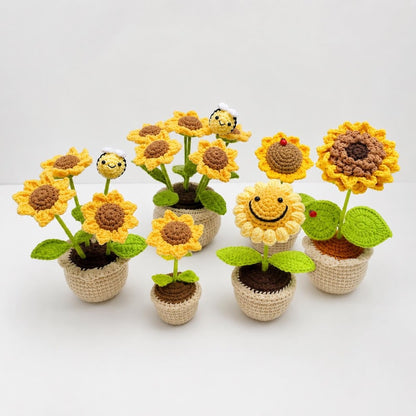 Crochet Sunflower Pot, Handmade Flower, Knitted Sunflower Decor, Cute Desk Decor, Housewarming Gift, Office Desk Gift, Gift For Her