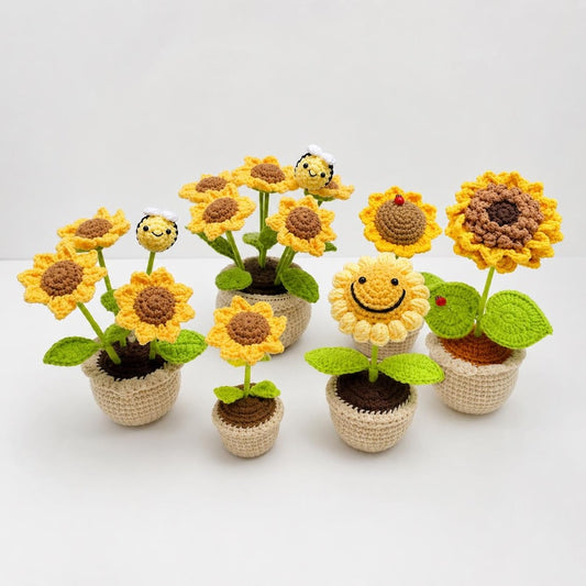 Crochet Sunflower Pot, Handmade Flower, Knitted Sunflower Decor, Cute Desk Decor, Housewarming Gift, Office Desk Gift, Gift For Her