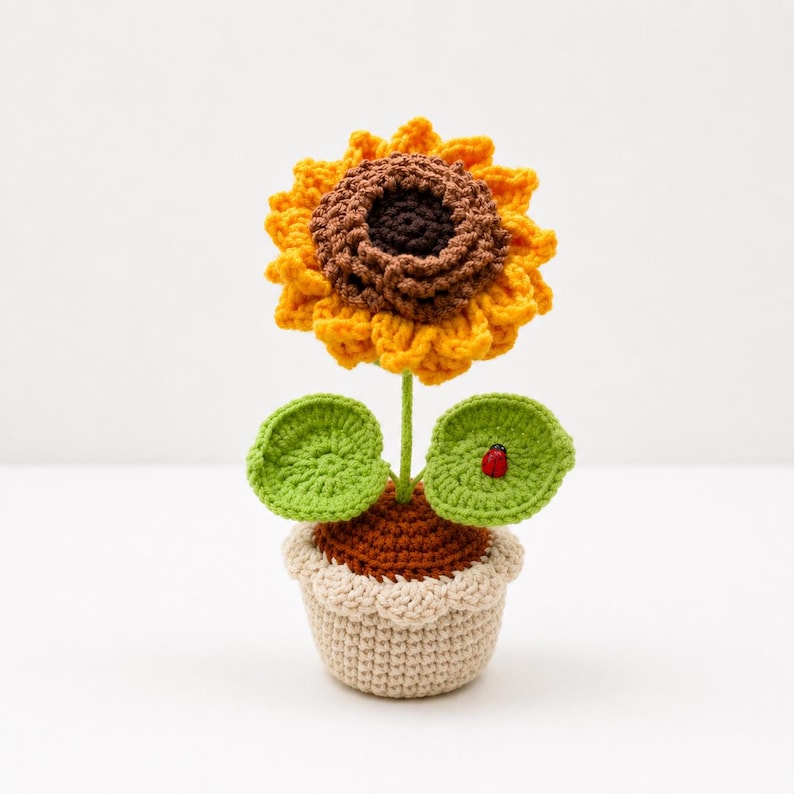 Crochet Sunflower Pot, Handmade Flower, Knitted Sunflower Decor, Cute Desk Decor, Housewarming Gift, Office Desk Gift, Gift For Her
