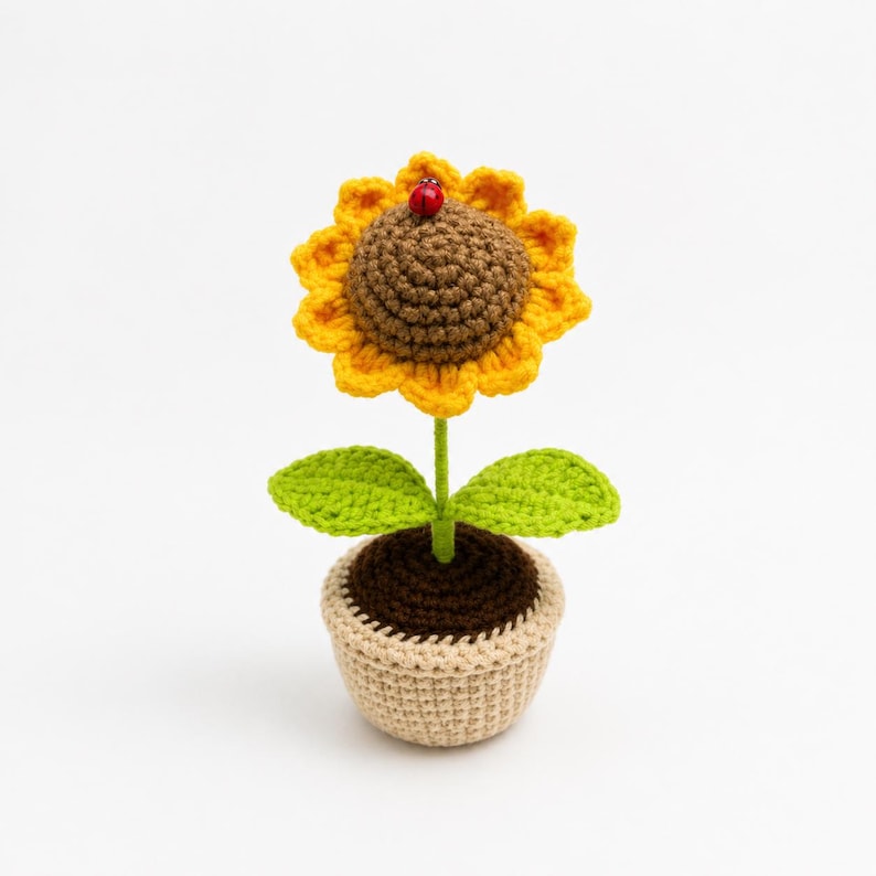 Crochet Sunflower Pot, Handmade Flower, Knitted Sunflower Decor, Cute Desk Decor, Housewarming Gift, Office Desk Gift, Gift For Her