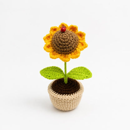 Crochet Sunflower Pot, Handmade Flower, Knitted Sunflower Decor, Cute Desk Decor, Housewarming Gift, Office Desk Gift, Gift For Her
