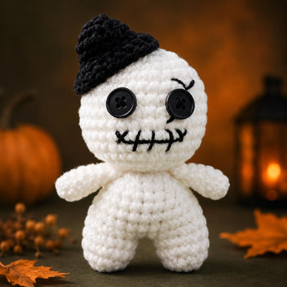 Halloween Crochet Doll | Button Eye Amigurumi Ghost | Handmade Car Hanger | Spooky Desk Decor