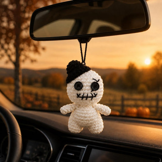 Halloween Crochet Doll | Button Eye Amigurumi Ghost | Handmade Car Hanger | Spooky Desk Decor
