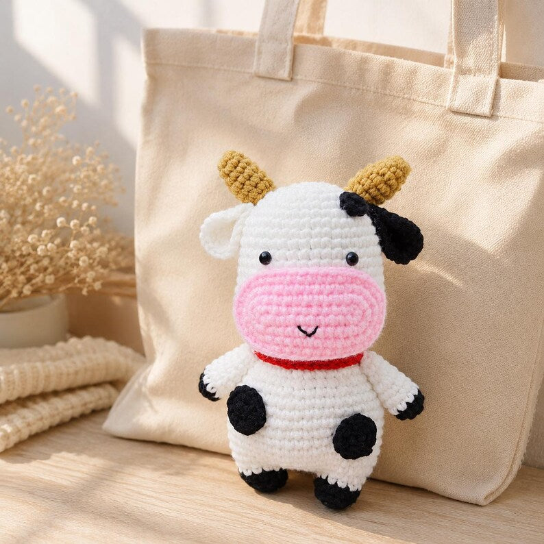 Handmade Crochet Cow | Cute Amigurumi Plush | Cow Lover Gift | Car and Room Decor