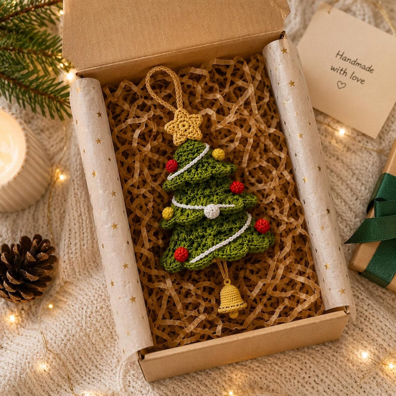 Crochet Christmas Tree Car Mirror Hanging Accessories, Amigurumi Car Decor, Rearview Mirror Charm, Holiday Auto Ornament Gift